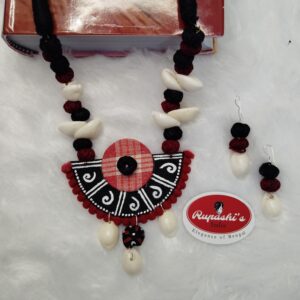 Handcrafted Gamcha Fabric & Hand-Painted Necklace & Earring Set – "Rangriti Shaj"